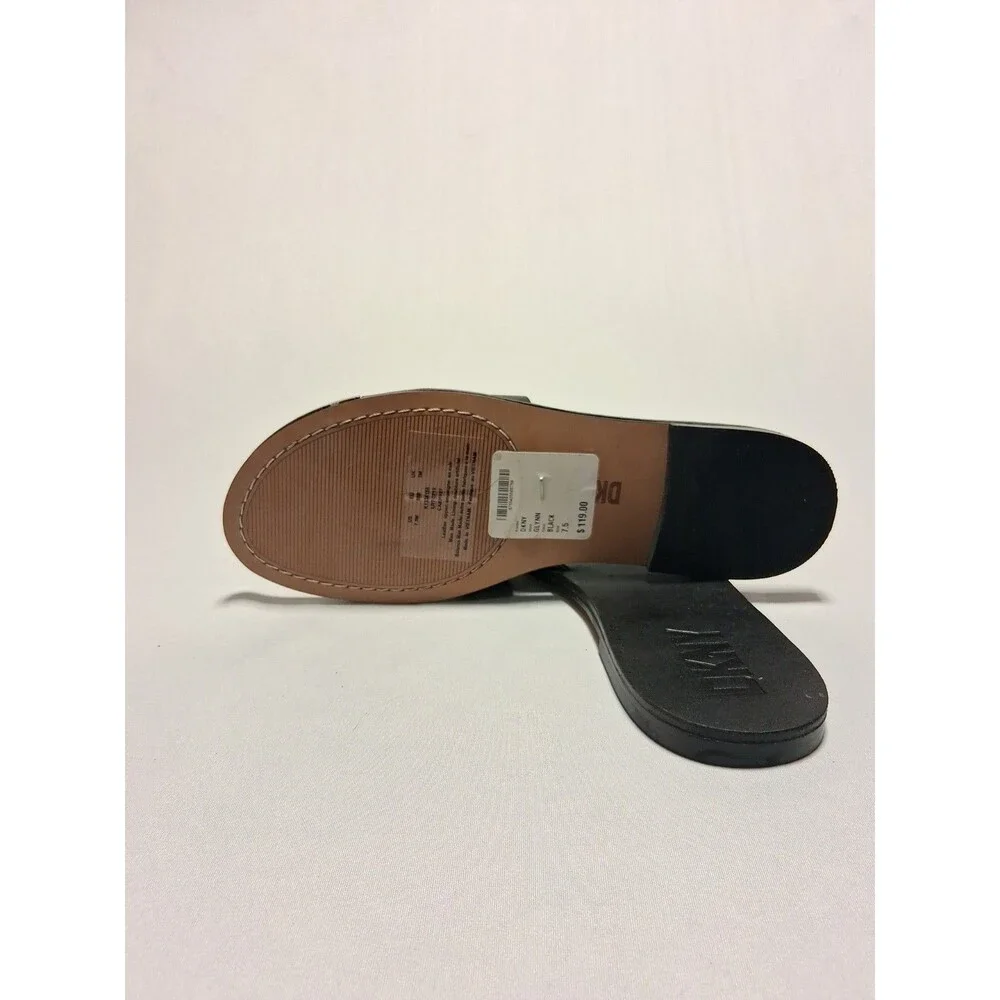 DKNY Glynn Black Leather Studded Slide Sandals Slip On Flats Womens Size 7.5 New